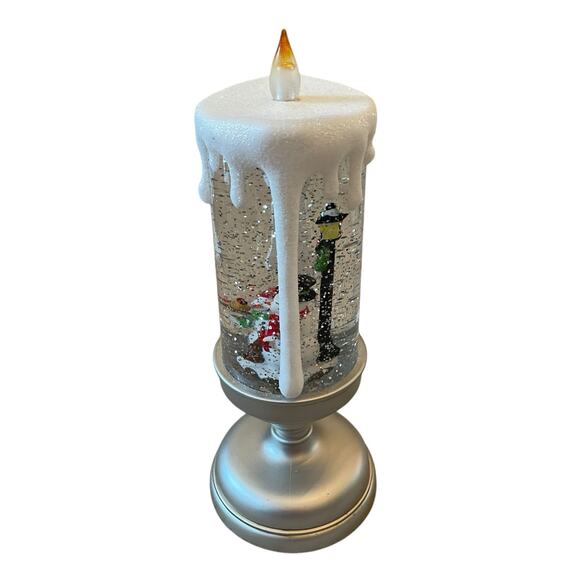 Illuminated Silver Glitter Pedestal Candle 13in Christmas Cardinal New - Picture 10 of 10